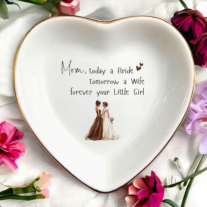 Clover89 Mother of The Bride Ring Dish Gift-Wedding,Engagement Gifts for Mom from Daughter,Bride-Jewelry Dish Tray,Ceramic,Ring Holder Dish,Trinket Tray for Mother from Daughter