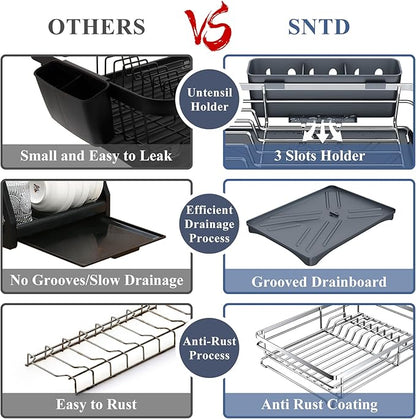 SAYZH Dish Drying Rack - Stainless Steel Dish Rack for Kitchen Counter, Large-Capacity Dish Drainer with Cutlery Holder, Kitchen Organizer for Dishes, Spoons and Forks, Silver
