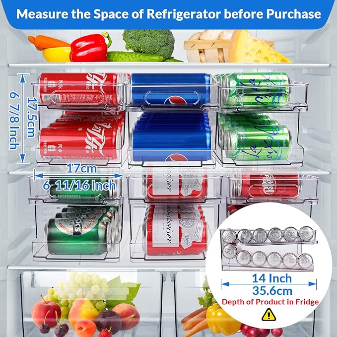 BingoHive Rolling Soda Can Organizer for Refrigerator Can Dispenser for Beer Soda Seltzer Pop Can Soda Organizer for 10 Standard Size 11.15oz or 12oz Cans Holder Storage Pantry Organization