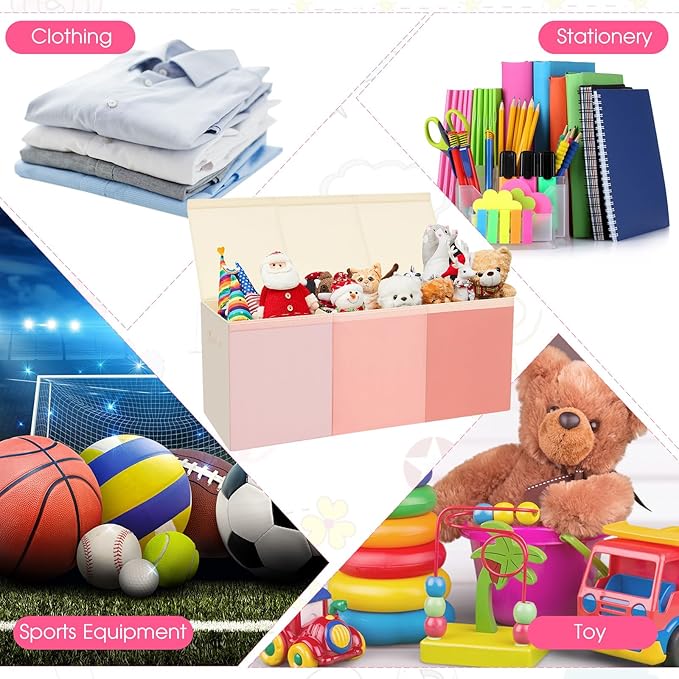 Patelai Extra Large Toy Box Chest with Lids 4/3 Grids Large Chest Collapsible Kids Toy Storage Baskets Gifts for Boys Girls Living Room Nursery Playroom(39 x 13 x 15.7'',Pink Series)