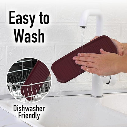 Zulay Kitchen (9x3.5) Silicone Sponge Holder for Kitchen Sink - Flexible Multipurpose Soap Tray - Sink Organizer for Kitchen, Bathroom, Makeup, Trinkets & More (Dark Mahogany)