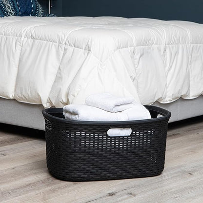 Mind Reader 40L Laundry Basket, Clothes Hamper, Premium Wicker Design, Plastic, Black