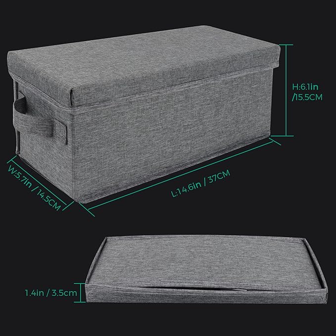 CD Storage Box with Lid, Practical CD Case Holder Organizer with Index Labels, 14.6 x 5.7 x 6.1 Inches CD Storage Case to Store up to 35 CDs Jewel Cases, and 193 Discs- Grey