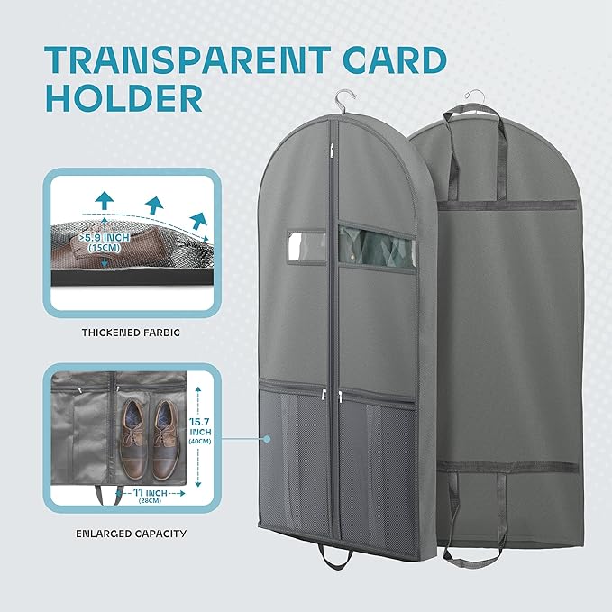 Travel Garment Bag with Zipper Pocket, Suit Bag for Suits, Dresses, Coats