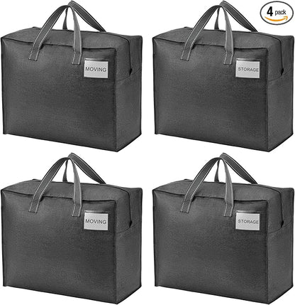 VENO 4 Pack Moving Bags, Christmas Storage Containers, Storage Totes, Zipper On Top, Sturdy, Storage Bags for Camping, Clothes, Bedding, Comforters, Pillows (13 Gallon Dark Gray, 4 Pack)
