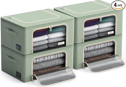 Sorbus Storage Bins with Metal Frame - Stackable & Foldable Clothes Organizer Bags - Oxford Fabric Storage Containers with Large Clear Window & Carry Handles, Bedroom Organization for Bedding & Linen