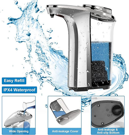PZOTRUF Automatic Soap Dispenser, Touchless Dish Soap Dispenser 17oz/500ml with Infrared Sensor, 5 Adjustable Soap Levels, Liquid Dispenser for Bathroom Kitchen (Silver)
