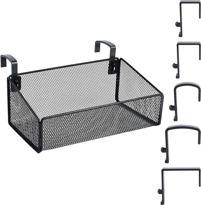 MATIMASU Bedside Shelf for Bed & Bunk Bed Storage Basket Office Cubical Wall Hanging Organizer - 5 Different Size Hooks - College Dorm Home Office Essentials for Phone,Book,Drink,Tissue (Black)