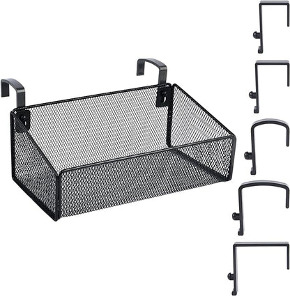 MATIMASU Bedside Shelf for Bed & Bunk Bed Storage Basket Office Cubical Wall Hanging Organizer - 5 Different Size Hooks - College Dorm Home Office Essentials for Phone,Book,Drink,Tissue (Black)