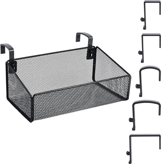 MATIMASU Bedside Shelf for Bed & Bunk Bed Storage Basket Office Cubical Wall Hanging Organizer - 5 Different Size Hooks - College Dorm Home Office Essentials for Phone,Book,Drink,Tissue (Black)
