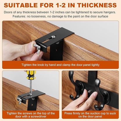 persevere Over The Door Hooks with Auto-Locking Design, Rustproof Multi-Functional Coat Rack, Bathroom Towel Holder, Space-Saving Door Hanging Organizer with 5 Hooks for Clothes and Towels (Black)