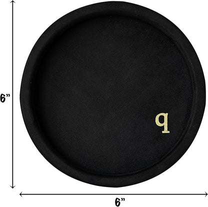 COLLECTIVE HOME - Velvet Jewelry Tray, 6" Monogrammed Jewelry Dish, Smooth Velour Display Dish for Rings, Earrings, Necklaces, Makeup, Personalized Gifts for Women (Black-q)
