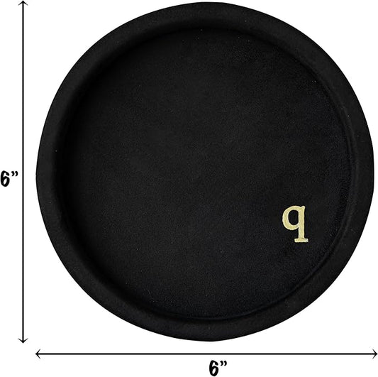 COLLECTIVE HOME - Velvet Jewelry Tray, 6" Monogrammed Jewelry Dish, Smooth Velour Display Dish for Rings, Earrings, Necklaces, Makeup, Personalized Gifts for Women (Black-q)