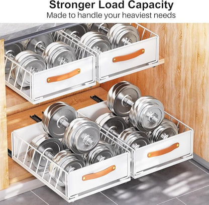 Pull out Cabinet Organizer Fixed with Adhesive Nano Film,Heavy Duty Slide out Pantry Shelves Drawer Storage,Sliding Mesh Cabinet Basket with Handle for Kitchen, Bathroom,Home, 15.8"W X 21"D X6.2"H