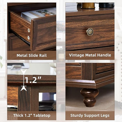 Joaxswe 24" Wide Farmhouse Night Stand,Large End Table with 2 Drawers & Metal Handle,Wood Dresser for Bedroom, Brown Bed Side Table Chest of Drawers Cabinet,Nightstand for Living Room,Closet