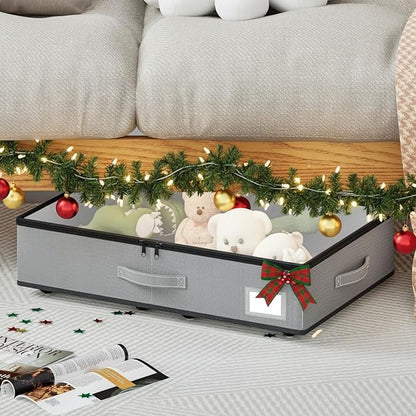 Under Bed Storage with Wheels, No Assemble Required 5.5 inches height grey under bed storage bins,Low Profile Rolling Underbed Shoe Storage containers，dorm underbed storage drawers