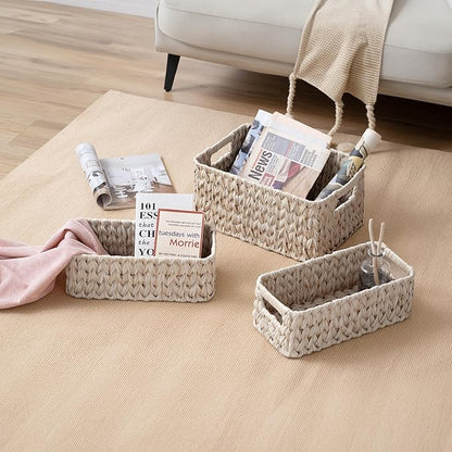 GRANNY SAYS Wicker Baskets for Organizing, Wicker Storage Basket for Shlef, Woven Baskets Oraganizer, Waterproof Vanity Basket for Towel, Home Organization, 3-Pack