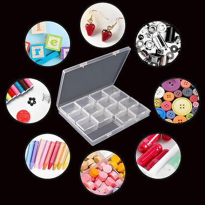 Large Bead Storage Box - 48 Grids Clear Organizer, 3 Pack,Portable for Jewelry,Diamonds,Hardware,Craft Accessories Grid Plastic Box,Oil Painting Color Palette,Ring Earring Storage Box