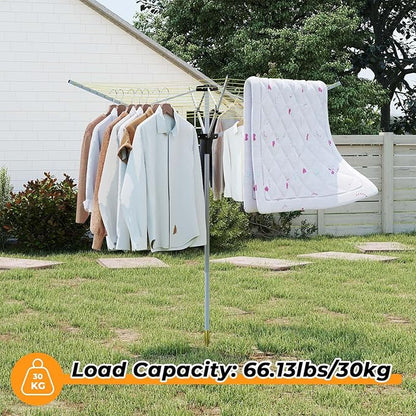 tonchean 165 Feet Outdoor Umbrella Drying Rack, 4-arm Rotary Umbrella Clothesline for Laundry Adjustable Height Rotary Dryer Collapsible Clothes Drying Rack with 12-Lines