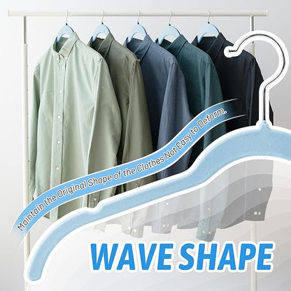 Sishynio 30 Pack Velvet Hangers – Premium Non-Slip Slim Clothes Hangers with 360° Swivel Hook, Space-Saving Flocked Shirt Hangers for Coats, Dresses, Blouses, Suits(Blue)
