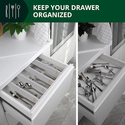 ROYAL CRAFT WOOD Adjustable Bamboo Drawer Dividers Organizers - Expandable Drawer Organization Separators For Kitchen, Dresser, Bedroom, Bathroom and Office, 4-Pack (Large (up to 22")) (Gray)