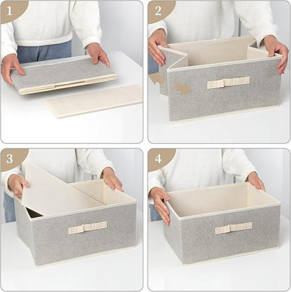 Storage Baskets, 15.7 Inch Woven Fabric Bins, Storage Cubes with Reinforced Handles, Organizer Bins for Closet Shelves, Foldable, Clothes. (2PCS/Beige-15.7*11*7.8inch)
