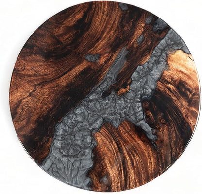 Handmade Reversible 16" Wood and Epoxy Resin Lazy Susan, Turntable for Kitchen Countertop, Rotating Display Stand, Organizer and Storage for Dining Table, Cup Board, Home Decor (Grey)