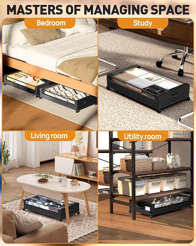 YEEBONIX Under Bed Storage, Underbed Storage With Wheels, Under The Bed Storage for Clothes, Blankets, Shoes... (Black, 1 Pack)