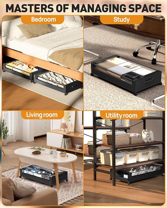 YEEBONIX Under Bed Storage, Underbed Storage With Wheels, Under The Bed Storage for Clothes, Blankets, Shoes... (Black, 1 Pack)