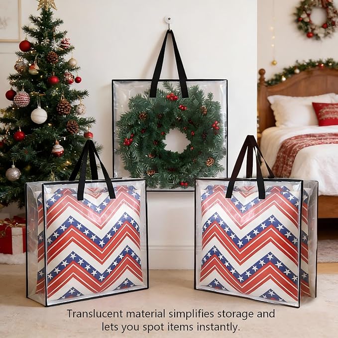 Clear Storage Bags 6-Pack, Versatile Moving Bags & Under Bed Storage Solution for Wreath Storage Container, Holiday Decor, Camping Gear - Ideal Moving Supplies and Stadium Approved Clear Bag