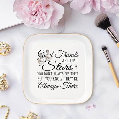 MQPPKJ Friend Gifts Trinket Dish for Women, Unique Friendship Gifts, Good Friends are Like Stars Ceramic Ring Dish Jewelry Tray for Birthday Christmas Gift for Mom, Sister, Best Friends (Best Friend)