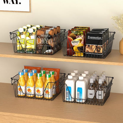 SANNO Black Stackable Wire Baskets Stacking Bins for Vegetable Storage Pantry, Fridge,Bathroom Storage Organization,4 pack