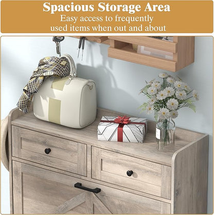 Shoe Cabinet with 2 Flip Drawers & 2 Storage Drawers, Rustic Farmhouse Narrow Shoe Organizer Cabinet, Slim Shoe Rack Cabinet, Shoe Storage Cabinet for Entryway, Hallway, Front Door