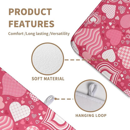 Red Heart Valentine Dish Dry Mat - 18x24 Inch Absorbent Reversible Dish Pad for Kitchen Counter