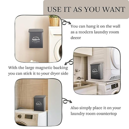 Magnetic Lint Bin for Laundry Room, Wall Mounted Lint Trash can with lid for Dryer, Farmhouse Laundry Co Sign, Laundry Room Organization and Storage Decor with Dryer Lint Brush(Grey)