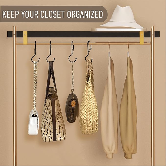 Blau Marité 6 Purse Hanger for Closet. Tote Hanger. S-Shaped Hooks S Hooks Twist Design. Anti Drop S-Shaped Hook for Hanging Handbags with Safety Buckle to Prevent Falls. Heavy Duty. (Black, Twisted)