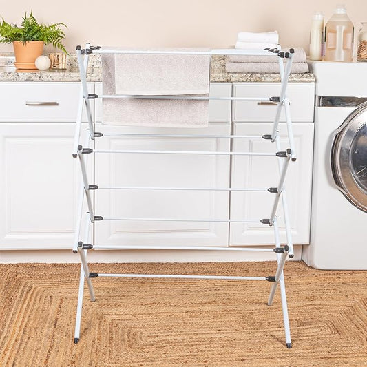 Household Essentials Folding Clothes Drying Rack with Strong Steel Frame and 11 Coated Dowels, White