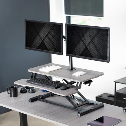 VIVO Height Adjustable 32 inch Standing Desk Converter with Dual 13 to 30 inch Monitor Stand, Sit Stand Monitor Mount and Desk Riser, Gray, DESK-V000K-M2G