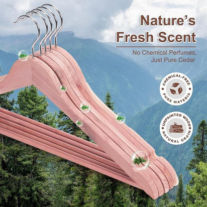 HOUSE DAY Cedar Hangers for Closet 30 Pack, Smooth Cedar Wood Hangers with Rings, 360° Swivel Hook, U-Shape Notched, Non Slip Pant Bar, Sturdy Wooden Clothes Hanger for Coats, Dresses, Suits