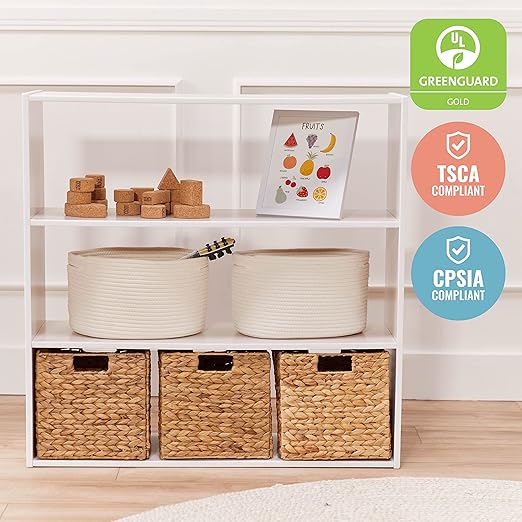 ECR4Kids Streamline 3-Shelf Storage Cabinet, 36in High, Double-Sided Display, White Wash