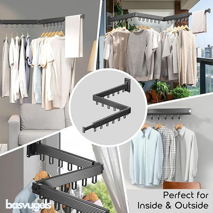 Clothes Drying Rack - Comes with Portable Travel Clothes Hanger 2X -Wall Mounted Drying Rack - Space Saving - Easy to Install - Clothes Hanging - Retractable - (Tri-Fold) (Dark Gray)