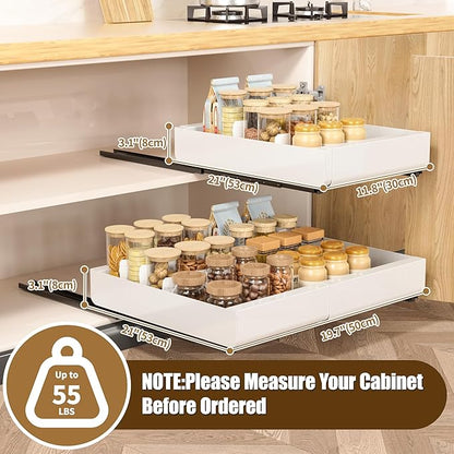 KLKE Pull Out Cabinet Organizer, Width Expandable (11.7"-19.7") Heavy Duty Slide Out Drawers Fixed with Adhesive Nano Film for Pots, Roll Out Shelf Storage For Kitchen,Pantry,Garage,Bathroom Storage