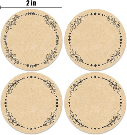 500pcs 2" Label Stickers for Jars and Lids, 4 Different Wreath Designs, Kraft Labels Christmas Valentines Day Gift Tags Stickers for Pantry, Mason Jars, Canning, Bottles