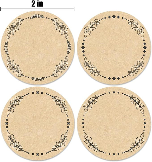 500pcs 2" Label Stickers for Jars and Lids, 4 Different Wreath Designs, Kraft Labels Christmas Valentines Day Gift Tags Stickers for Pantry, Mason Jars, Canning, Bottles