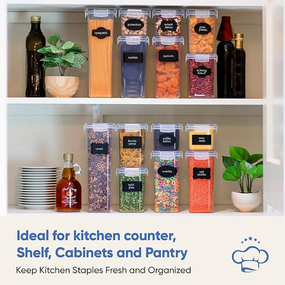 Airtight Food Storage Container Set - 24 Piece, Kitchen & Pantry Organization, BPA-Free, Plastic Canisters with Durable Lids Ideal for Cereal, Flour & Sugar - Labels, Marker & Spoon Set