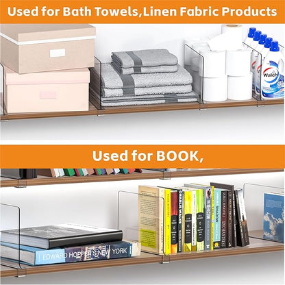 Yieach 4 Pack Clear Acrylic Shelf Divider for Closet Organization - 9.2″ Tall Closet Dividers for Wood Shelves,Cupboard,Vertical Shelf Separators in Closet for T-Shirt,Purse,Handbag,Sweater Organizer