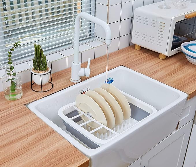 Collapsible Dish Rack Foldable Dish Drying Rack Portable Dish Drainer Dinnerware Organizer Rack Folding Tableware Storage Rack Cutlery Rack for Kitchen Counter RV Camper Accessories (Gray)