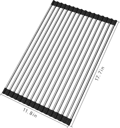 Roll up Dish Drying Rack Over The Sink Kitchen Roll up Sink Drying Rack Portable Dish Drainer Foldable Dish Drying Rack (Black, (47 * 30) CM)