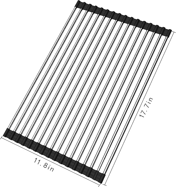 Roll up Dish Drying Rack Over The Sink Kitchen Roll up Sink Drying Rack Portable Dish Drainer Foldable Dish Drying Rack (Black, (47 * 35CM)