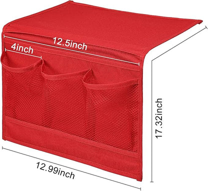 Surblue Bedside Caddy 4 Pockets Bedside Storage Organizer for TV Remote Control Phone Glasses Magazine (Red)